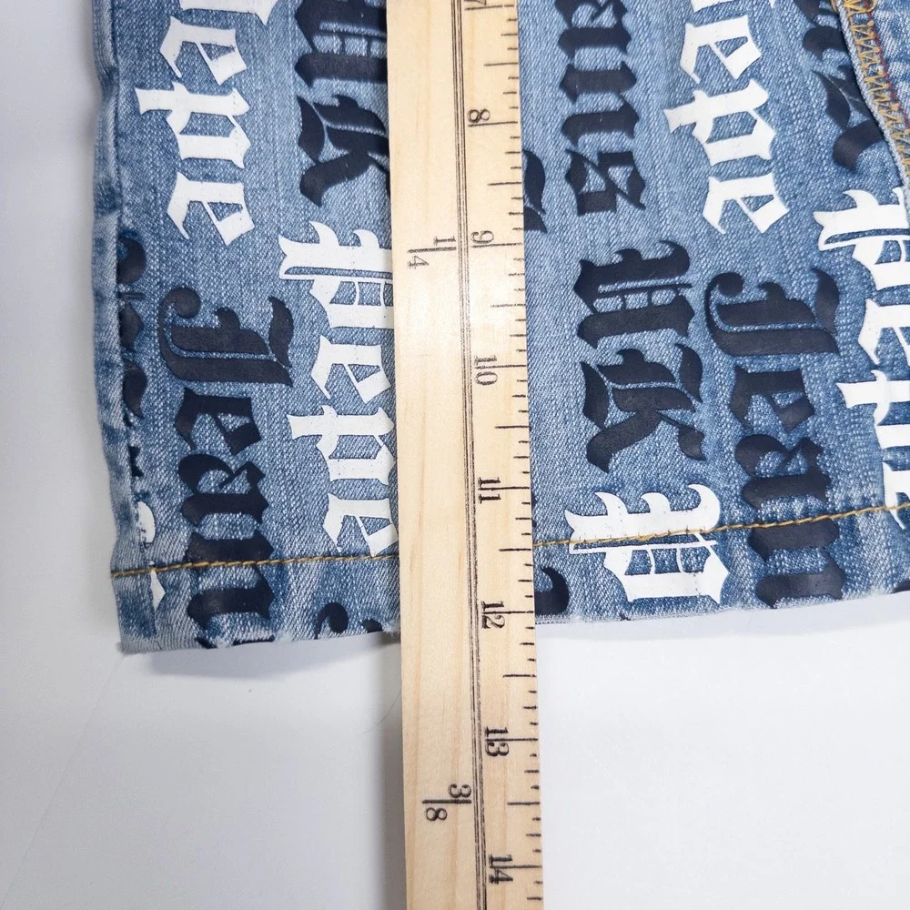 Vintage Y2K Pepe Jeans Denim Skirt Kids Medium 4-5 Blue Gothic Print‎ Pleated